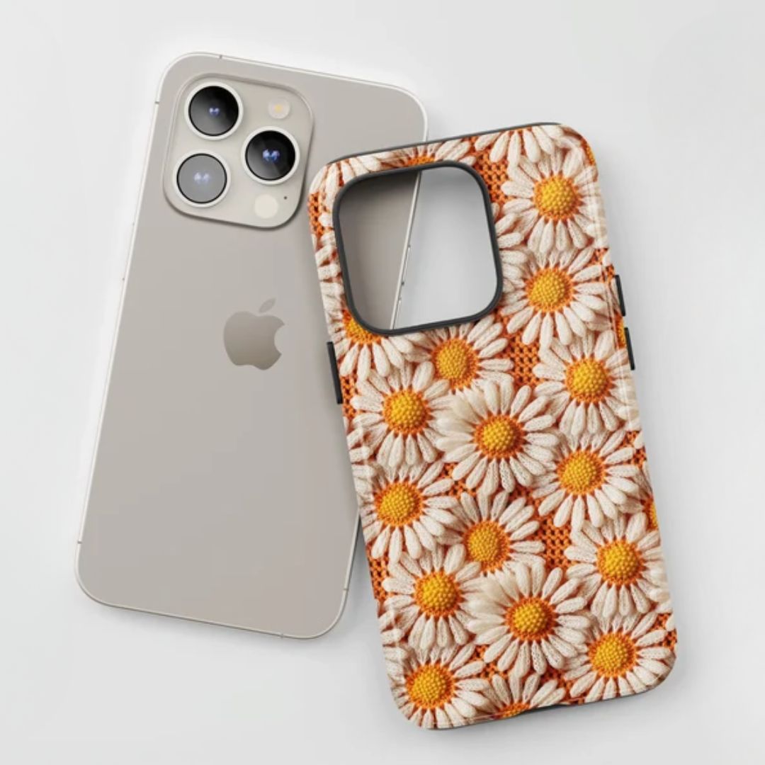 3D Floral Embroidery Pattern Vintage Daisy Knit iPhone Case