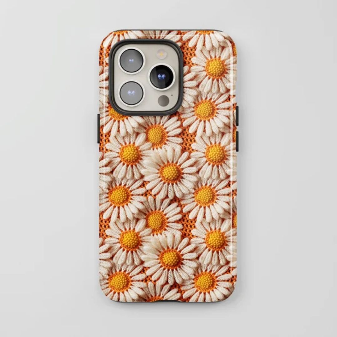 3D Floral Embroidery Pattern Vintage Daisy Knit iPhone Case